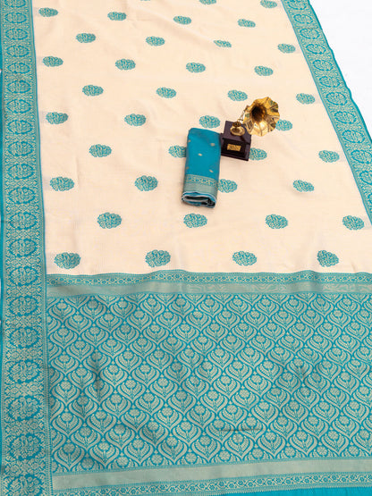 Lagniappe Beige Pure Banarasi Silk Saree With Traditional Blouse Piece