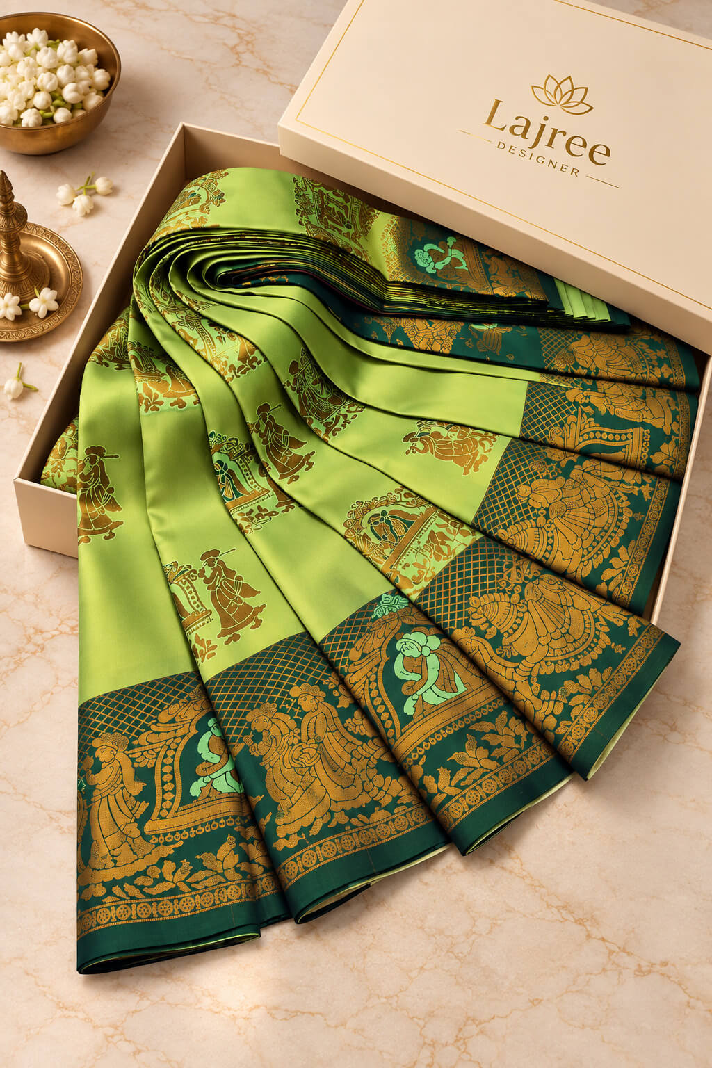 Winsome Green Pure Banarasi Silk Saree With Sophisticated Blouse Piece