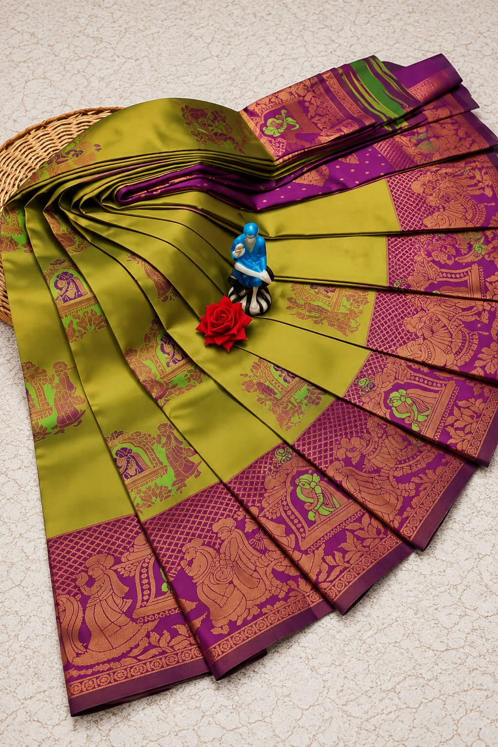 Surpassing Mehndi Pure Banarasi Silk Saree With Glamorous Blouse Piece