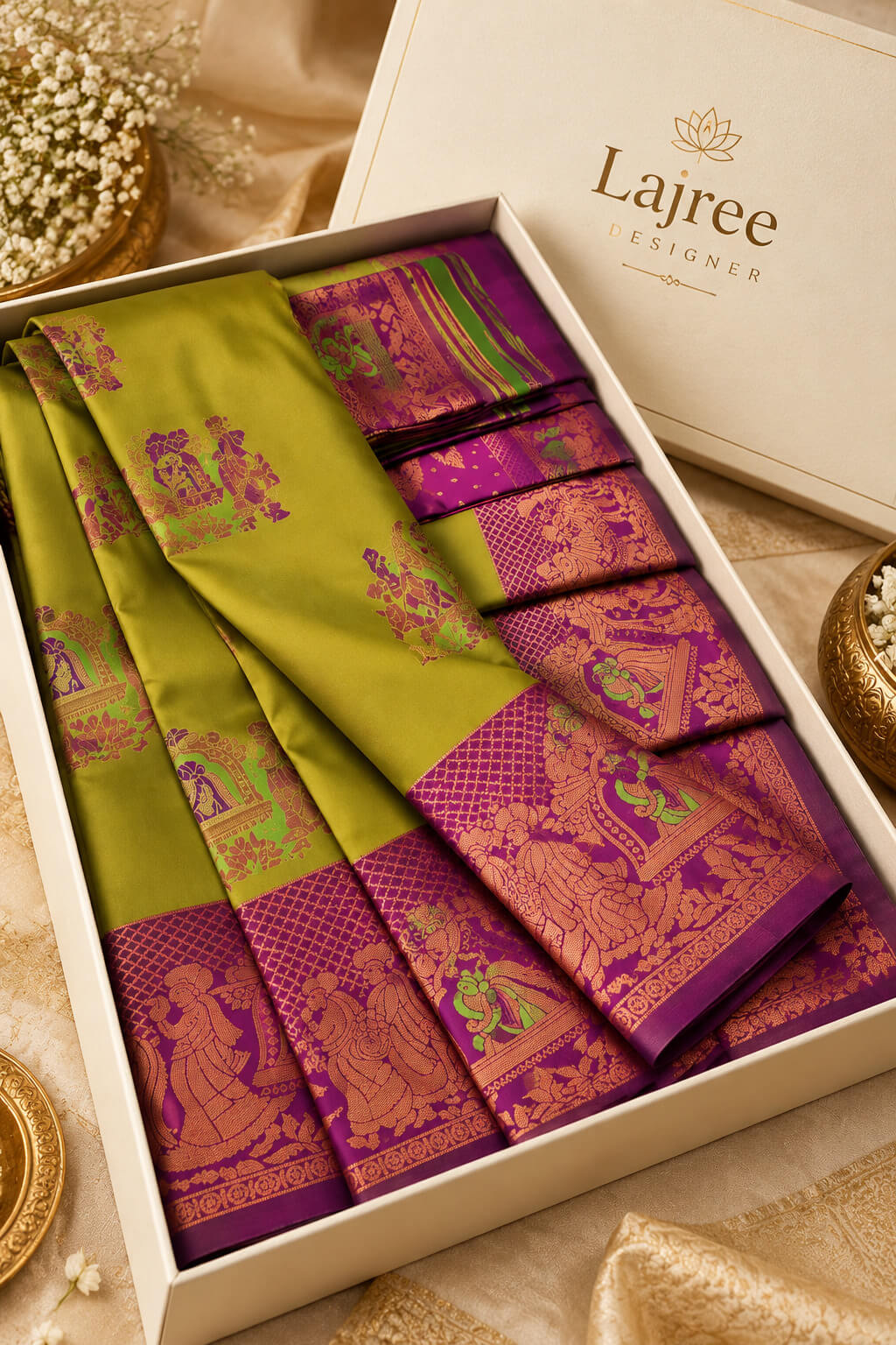 Surpassing Mehndi Pure Banarasi Silk Saree With Glamorous Blouse Piece