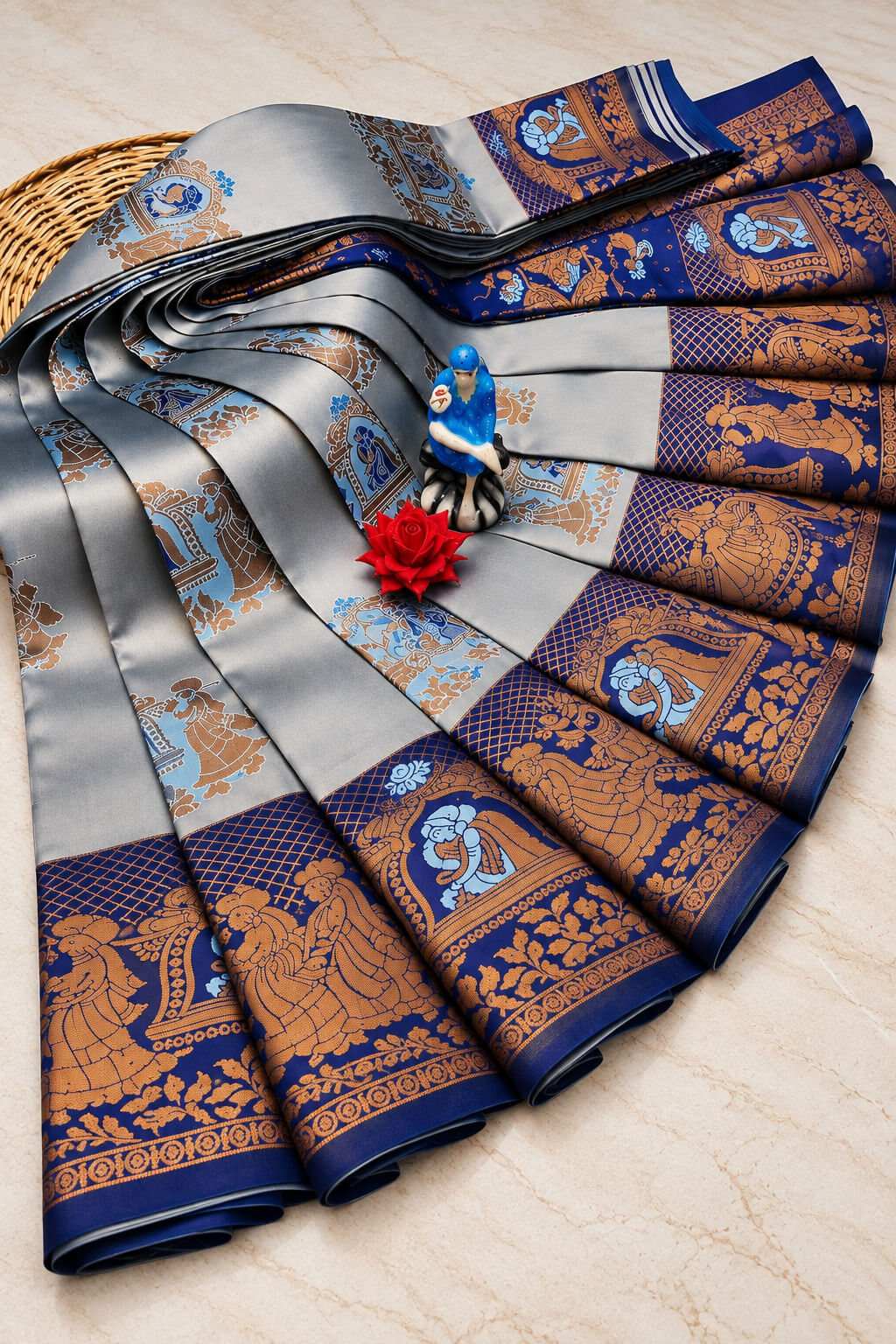 Lagniappe Sky Pure Banarasi Silk Saree With Rhapsodic Blouse Piece