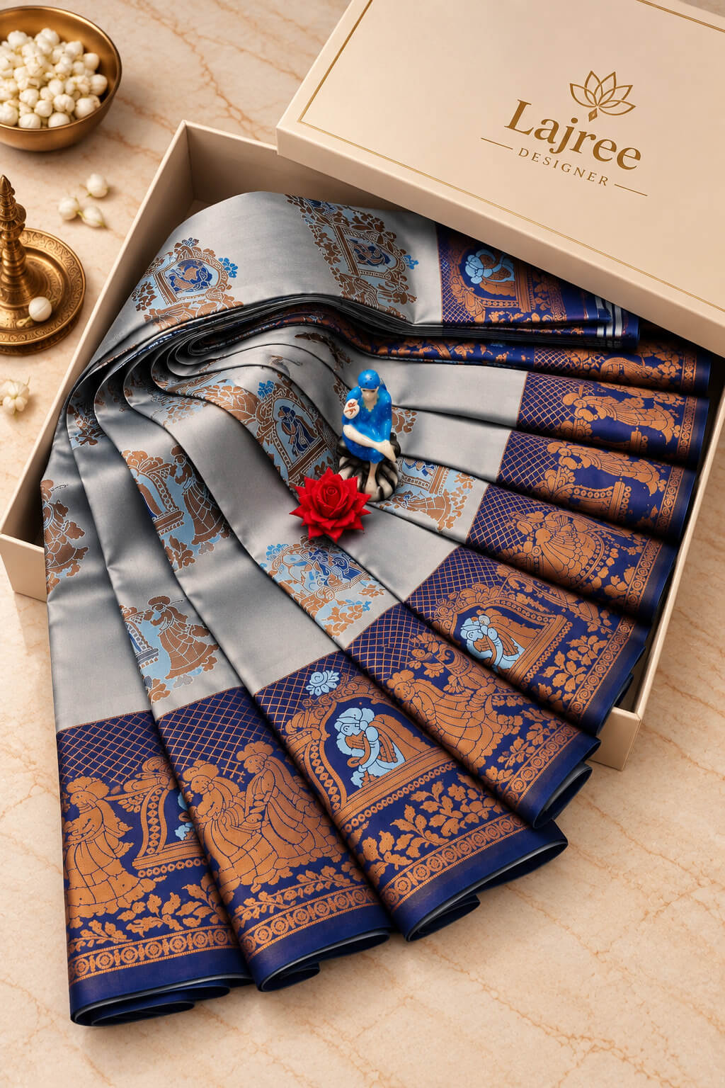 Lagniappe Sky Pure Banarasi Silk Saree With Rhapsodic Blouse Piece