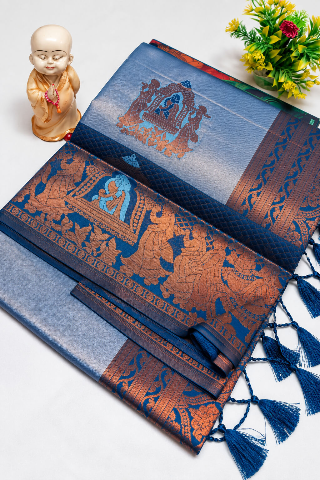 Lagniappe Sky Pure Banarasi Silk Saree With Rhapsodic Blouse Piece