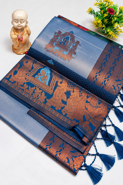 Lagniappe Sky Pure Banarasi Silk Saree With Rhapsodic Blouse Piece