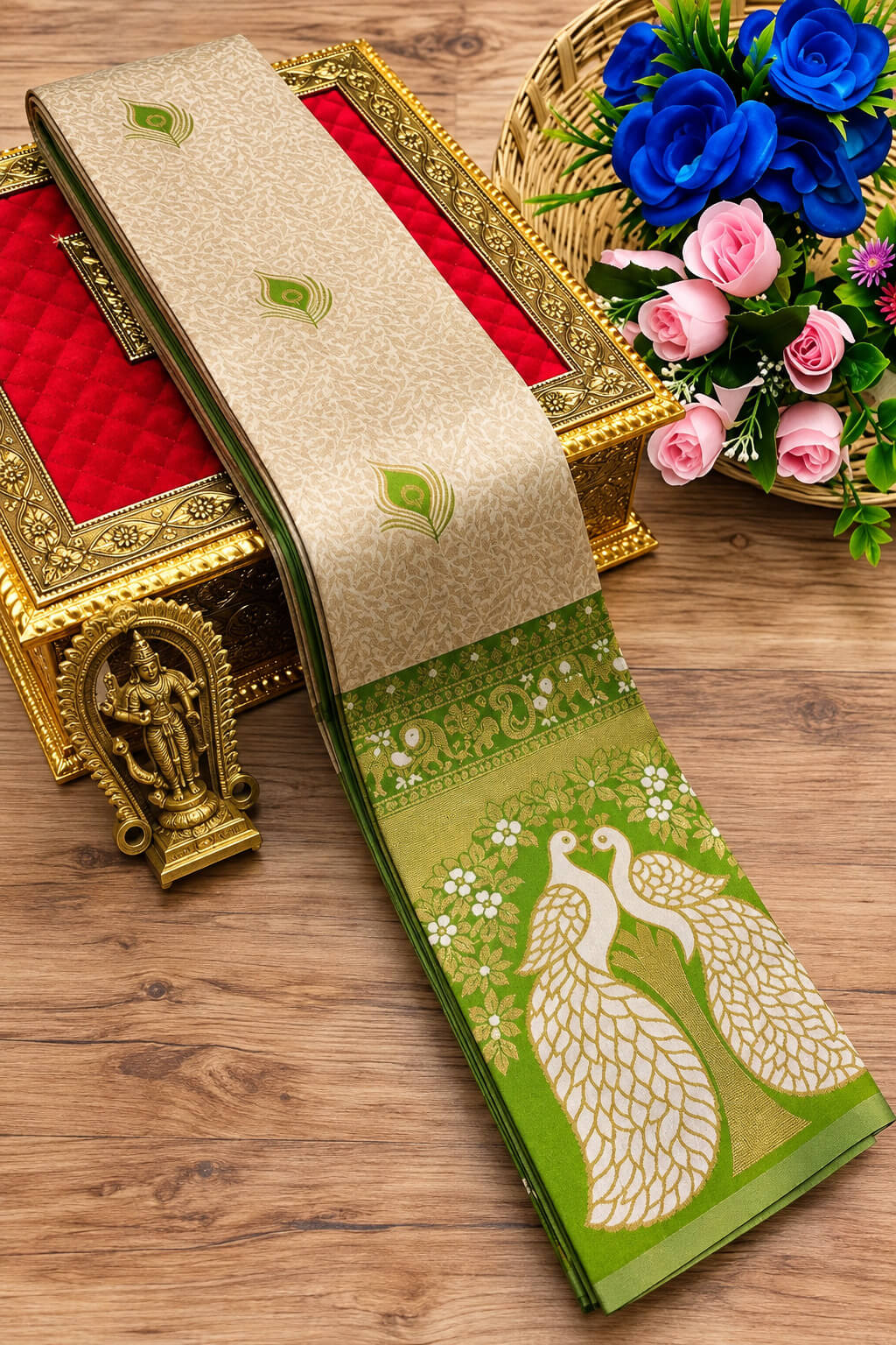 Gossamer Beige Pure Banarasi Silk Saree With Epiphany Blouse Piece