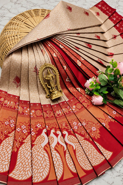 Allure Beige Pure Banarasi Silk Saree With Elegant Blouse Piece