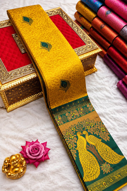 Profuse Mustard Pure Banarasi Silk Saree With Ailurophile Blouse Piece