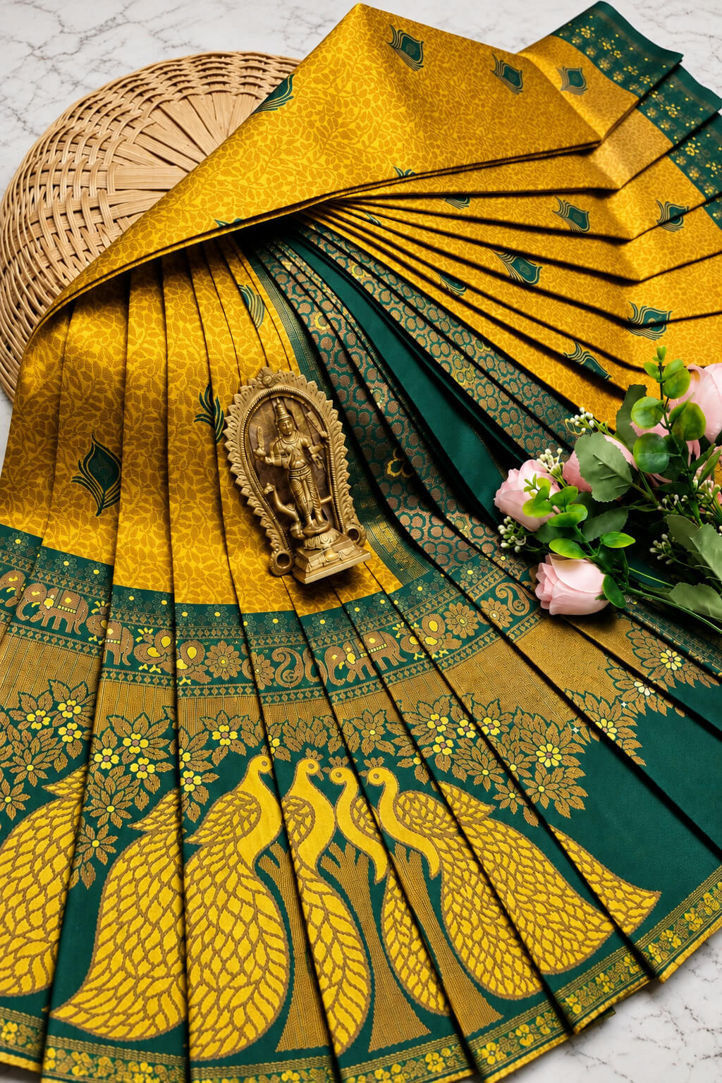 Profuse Mustard Pure Banarasi Silk Saree With Ailurophile Blouse Piece