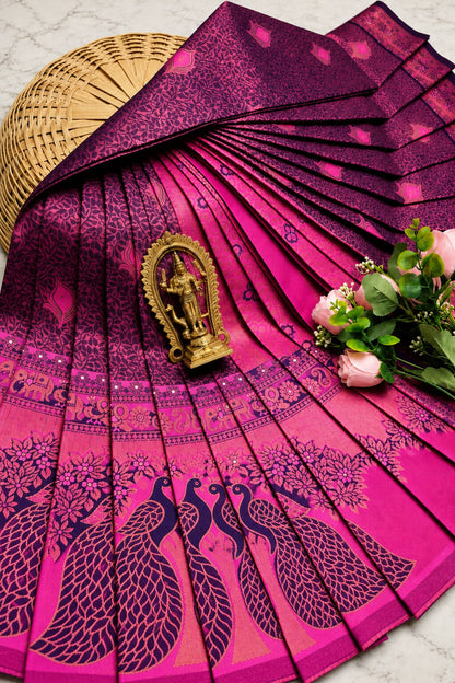 Beleaguer Navy Blue Pure Banarasi Silk Saree With Murmurous Blouse Piece