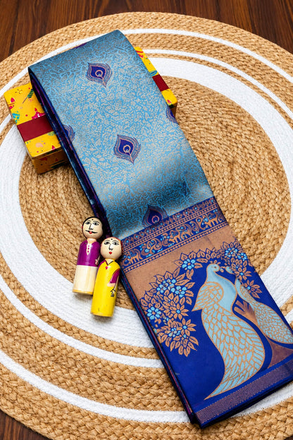 Amiable Sky Pure Banarasi Silk Saree With Effulgent Blouse Piece