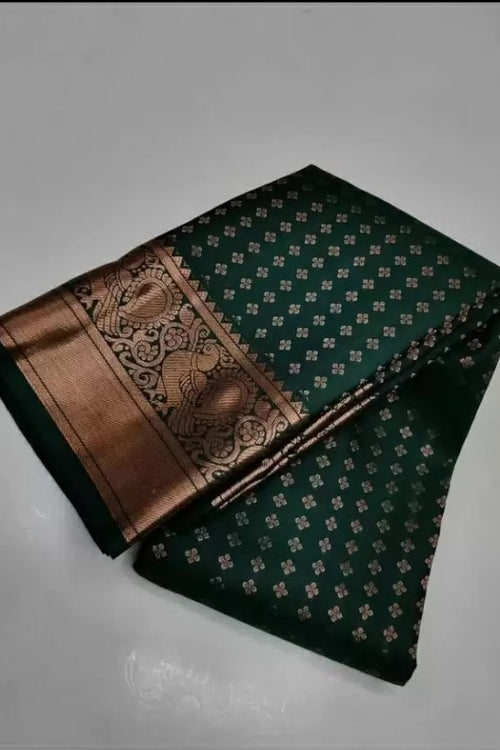 Load image into Gallery viewer, Murmurous Dark Green Soft Silk Saree With Ebullience Blouse Piece
