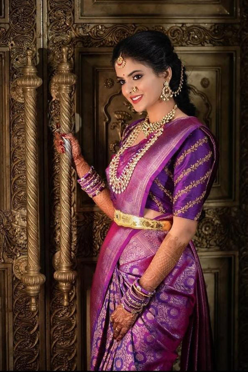 Load image into Gallery viewer, Lagniappe Purple Soft Silk Saree With Serendipity Blouse Piece
