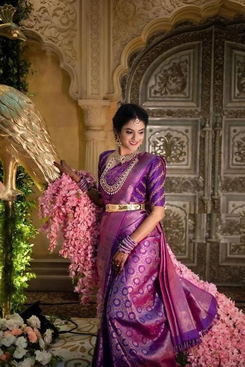 Load image into Gallery viewer, Lagniappe Purple Soft Silk Saree With Serendipity Blouse Piece
