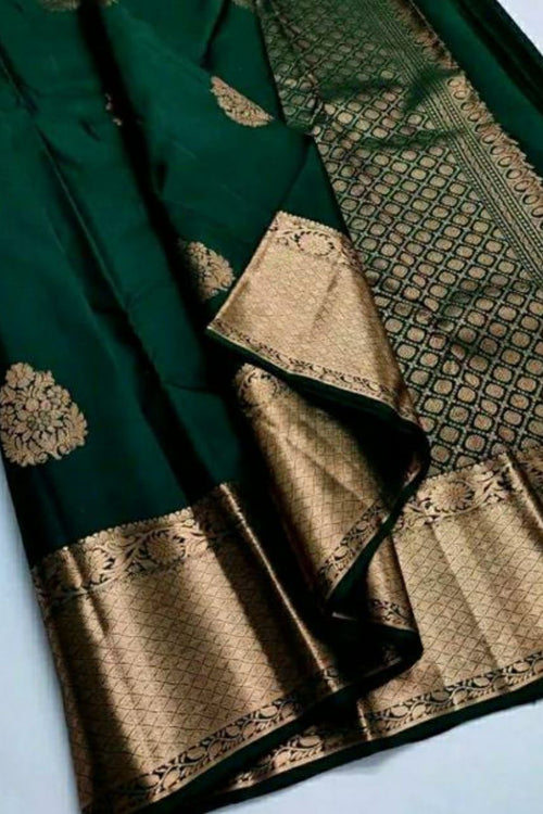 Load image into Gallery viewer, Imbrication Dark Green Soft Silk Saree With Desirable Blouse Piece
