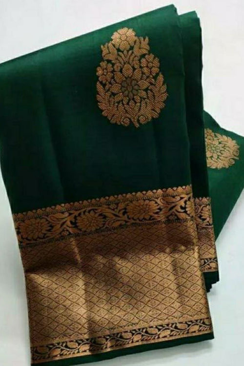 Load image into Gallery viewer, Imbrication Dark Green Soft Silk Saree With Desirable Blouse Piece
