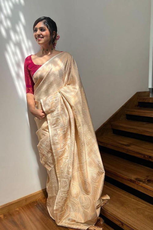 Load image into Gallery viewer, Trendy Beige Soft Silk Saree With Pretty Blouse Piece
