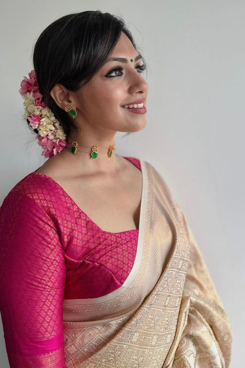 Load image into Gallery viewer, Trendy Beige Soft Silk Saree With Pretty Blouse Piece
