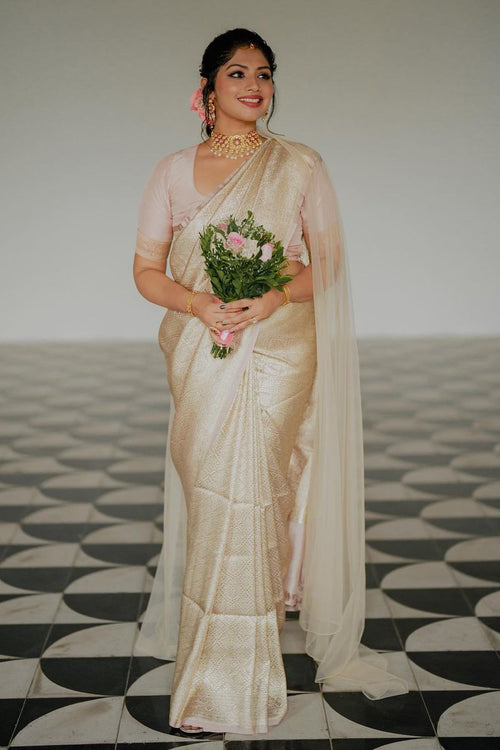 Load image into Gallery viewer, Glittering Beige Soft Silk Saree With Exuberant Blouse Piece
