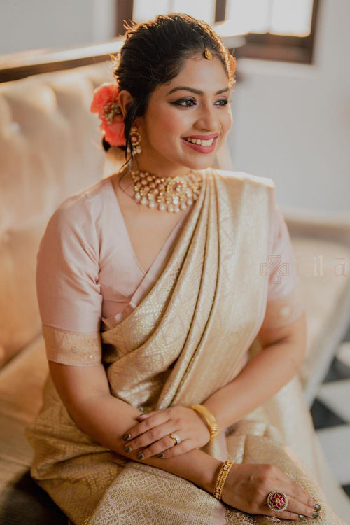 Load image into Gallery viewer, Glittering Beige Soft Silk Saree With Exuberant Blouse Piece
