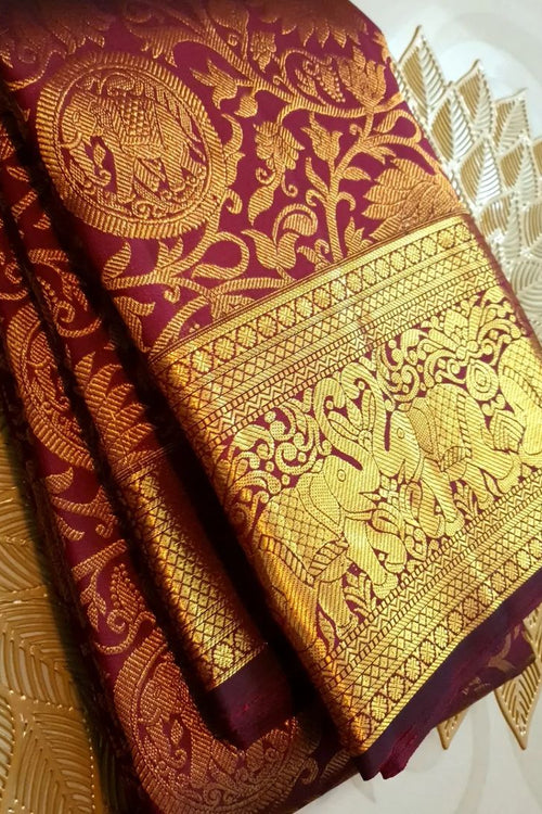 Load image into Gallery viewer, Lovely Wine Soft Banarasi Silk Saree With Precious Blouse Piece
