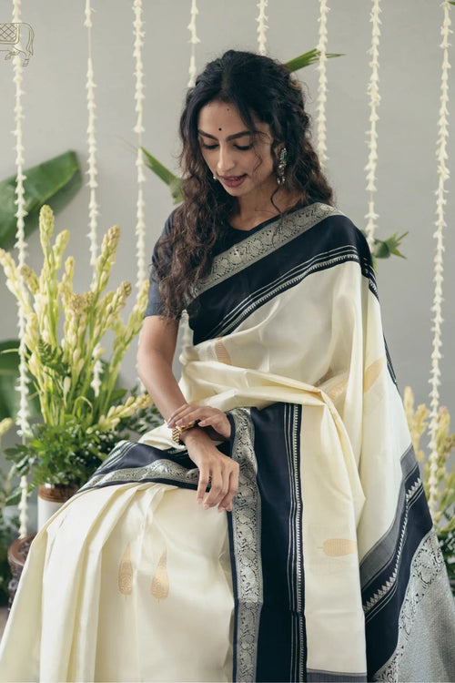 Load image into Gallery viewer, Adorable Off White Soft Silk Saree With Flameboyant Blouse Piece
