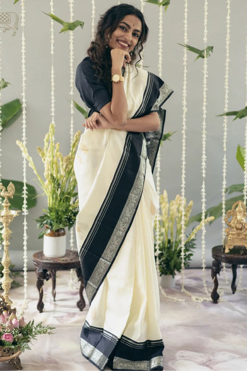 Load image into Gallery viewer, Adorable Off White Soft Silk Saree With Flameboyant Blouse Piece
