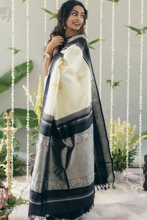 Load image into Gallery viewer, Adorable Off White Soft Silk Saree With Flameboyant Blouse Piece
