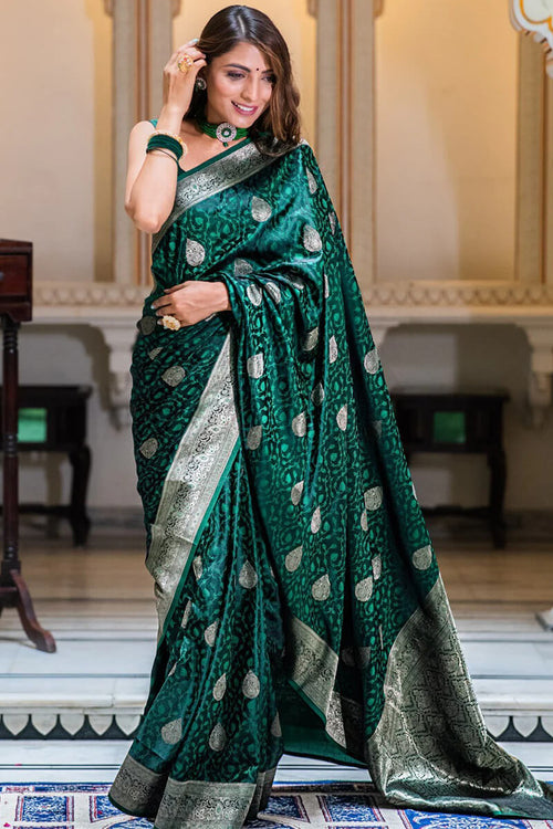 Load image into Gallery viewer, Dalliance Dark Green Soft Silk Saree With Engaging Blouse Piece
