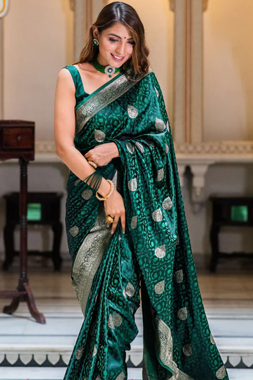 Load image into Gallery viewer, Dalliance Dark Green Soft Silk Saree With Engaging Blouse Piece
