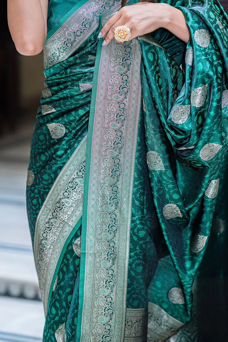 Dalliance Dark Green Soft Silk Saree With Engaging Blouse Piece