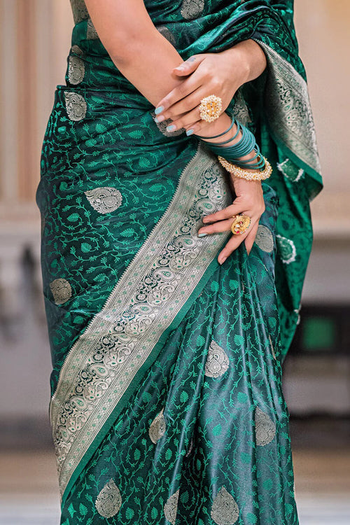 Load image into Gallery viewer, Dalliance Dark Green Soft Silk Saree With Engaging Blouse Piece
