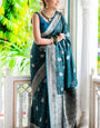 Chatoyant Rama Soft Silk Saree With Gossamer Blouse Piece