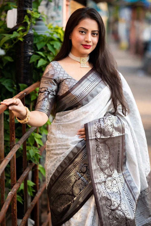 Load image into Gallery viewer, Flattering Off White Soft Silk Saree With Attractive Blouse Piece
