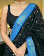 Desirable Black Soft Silk Saree With Desiring Blouse Piece