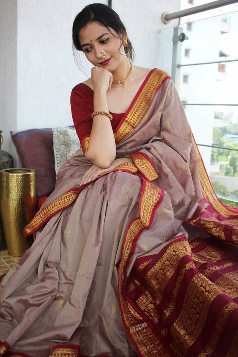 Evanescent Grey Soft Silk Saree With Murmurous Blouse Piece