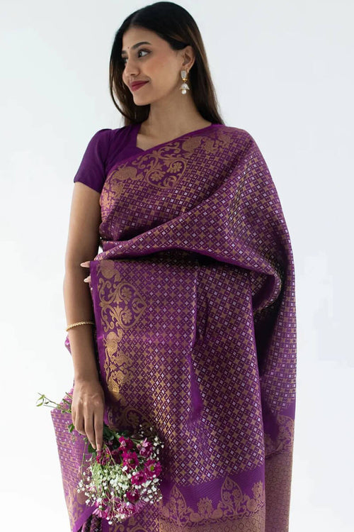 Load image into Gallery viewer, Pleasurable Purple Soft Silk Saree With Lassitude Blouse Piece
