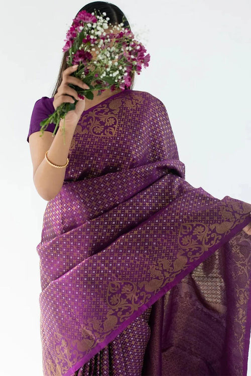 Load image into Gallery viewer, Pleasurable Purple Soft Silk Saree With Lassitude Blouse Piece
