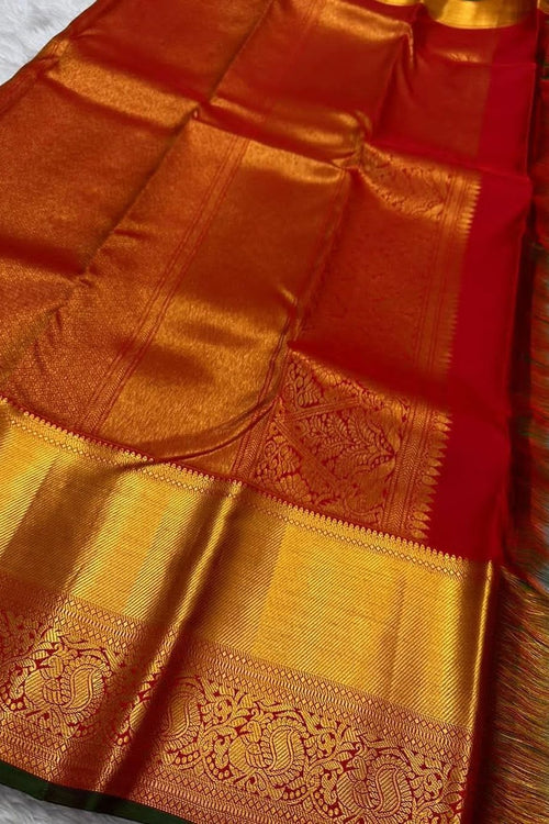 Load image into Gallery viewer, Staring Red Soft Silk Saree With Glorious Blouse Piece
