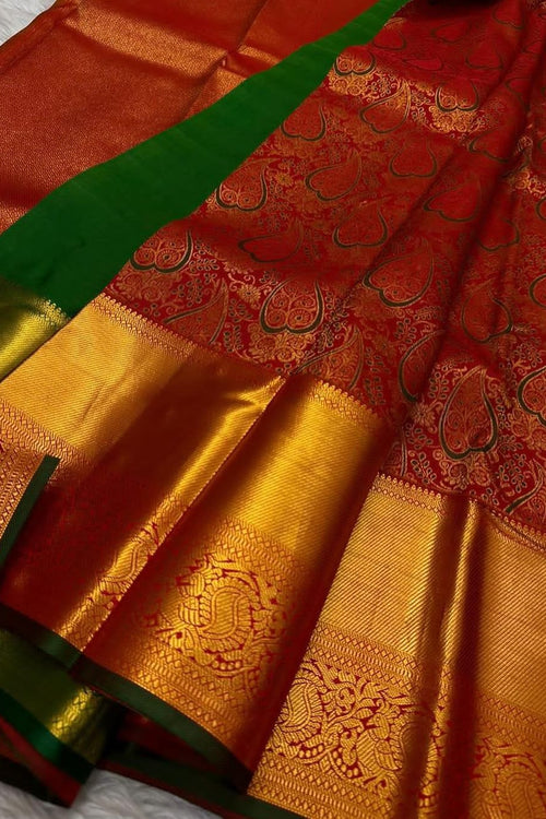 Load image into Gallery viewer, Staring Red Soft Silk Saree With Glorious Blouse Piece
