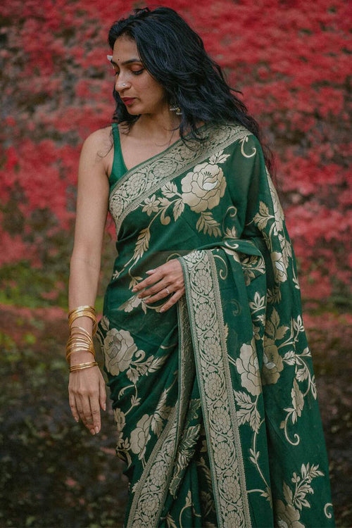 Load image into Gallery viewer, Gorgeous Green Soft Silk Saree With Elegant Blouse Piece
