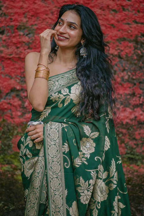 Load image into Gallery viewer, Gorgeous Green Soft Silk Saree With Elegant Blouse Piece
