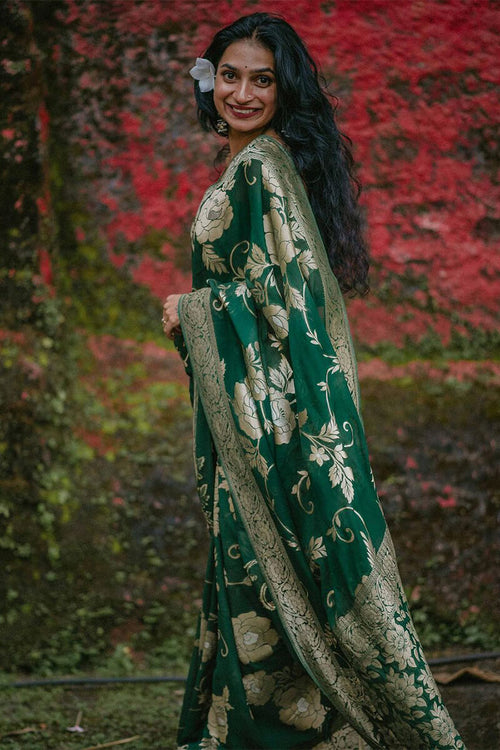 Load image into Gallery viewer, Gorgeous Green Soft Silk Saree With Elegant Blouse Piece
