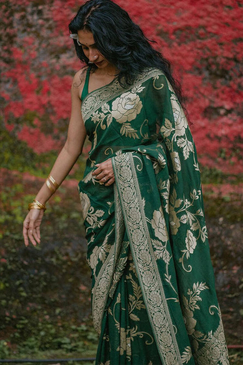 Load image into Gallery viewer, Gorgeous Green Soft Silk Saree With Elegant Blouse Piece
