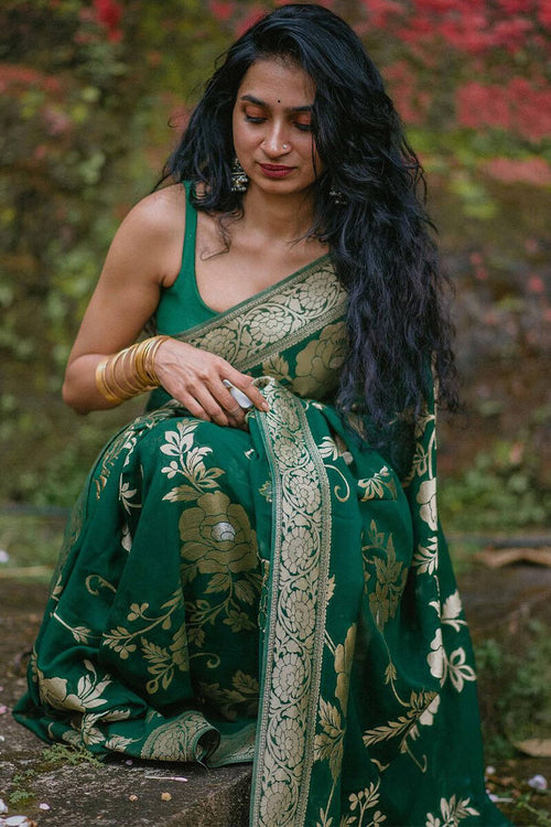 Load image into Gallery viewer, Gorgeous Green Soft Silk Saree With Elegant Blouse Piece
