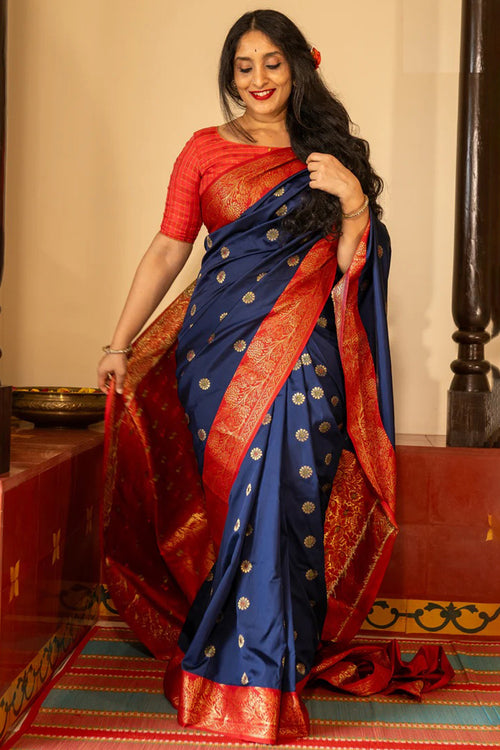 Load image into Gallery viewer, Phenomenal Navy Blue Soft Silk Saree With Deserving Blouse Piece
