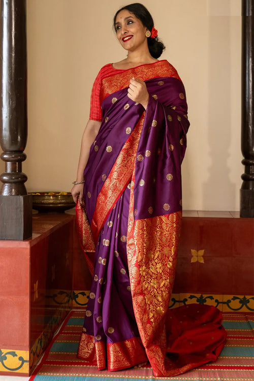 Load image into Gallery viewer, Ethnic Purple Soft Silk Saree With Delightful Blouse Piece
