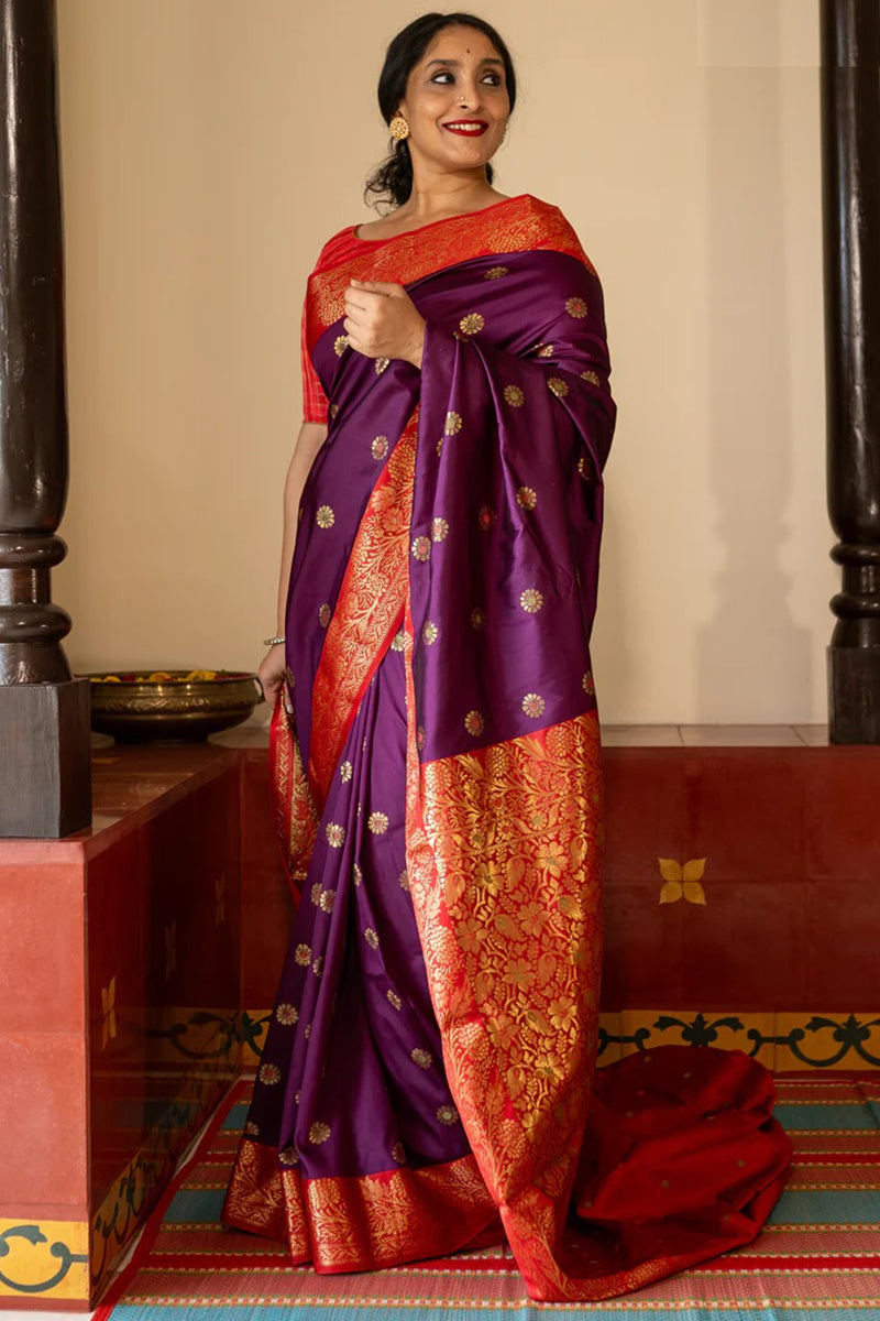 Ethnic Purple Soft Silk Saree With Delightful Blouse Piece