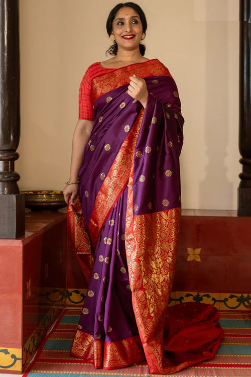 Load image into Gallery viewer, Ethnic Purple Soft Silk Saree With Delightful Blouse Piece
