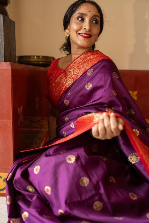 Load image into Gallery viewer, Ethnic Purple Soft Silk Saree With Delightful Blouse Piece
