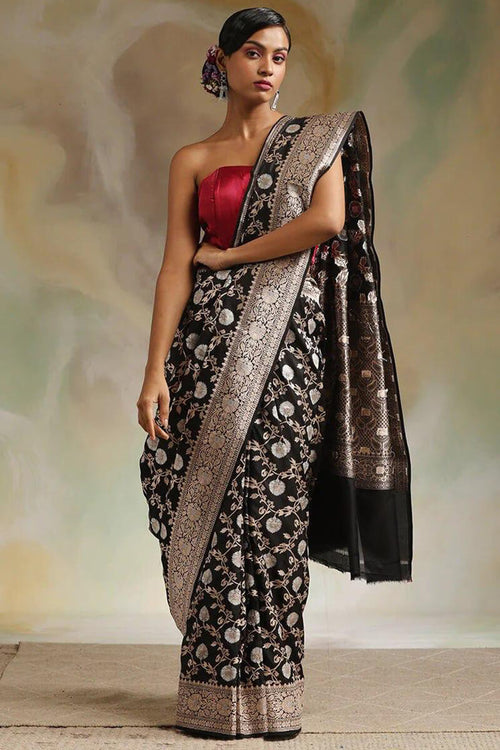 Load image into Gallery viewer, Flaunt Black Soft Silk Saree With Radiant Blouse Pieced
